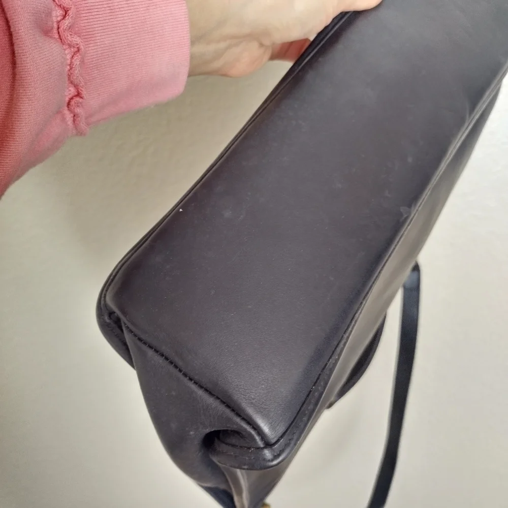 VINTAGE COACH BEEKMAN BLACK LEATHER BRIEFCASE MESSANGER SHOULDER BAG #G5C-5266